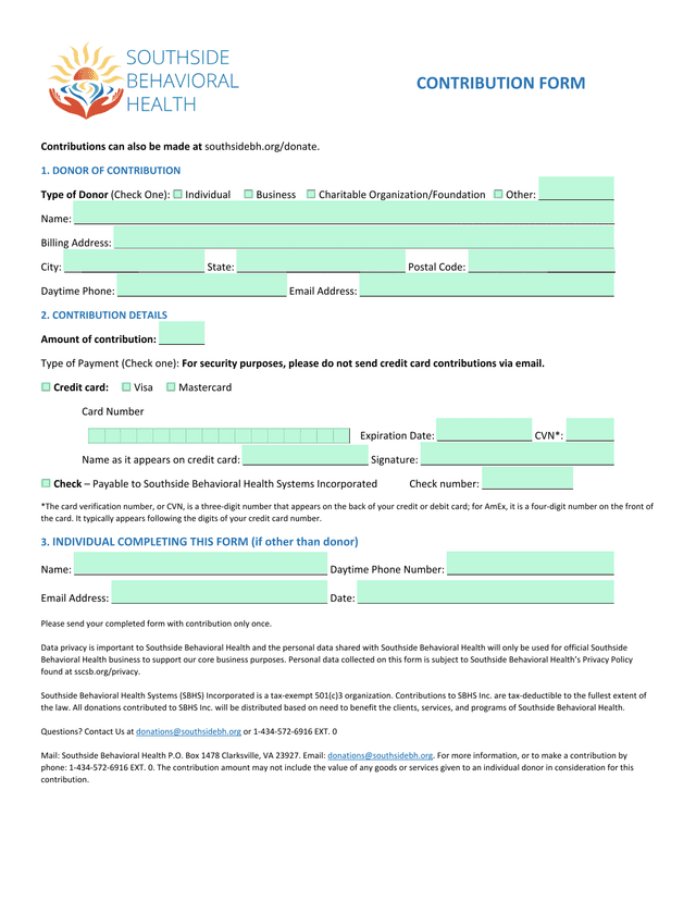 Contribution Form screenshot