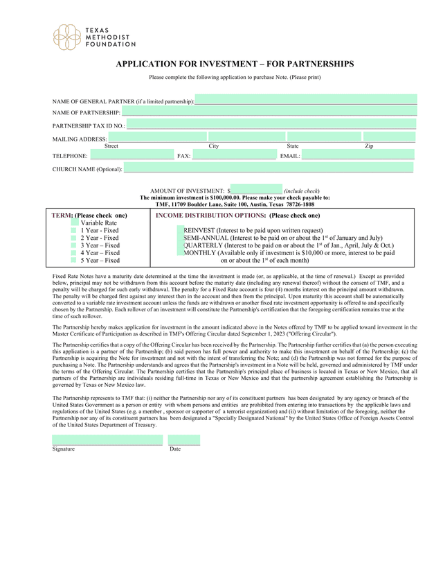 APPLICATION FOR INVESTMENT  FOR PARTNERSHIPS screenshot