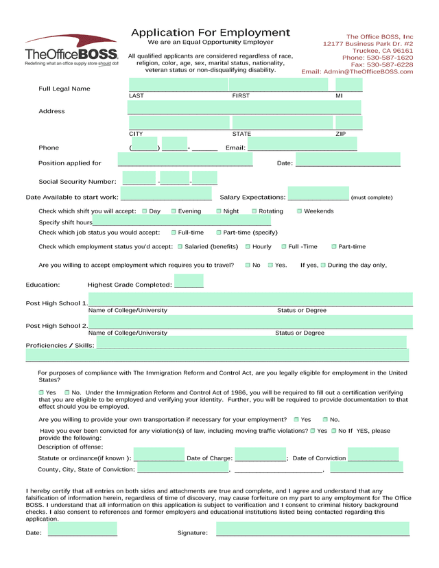 Application For Employment screenshot