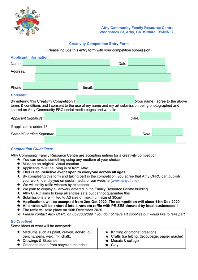 Creativity Competition Entry Form screenshot