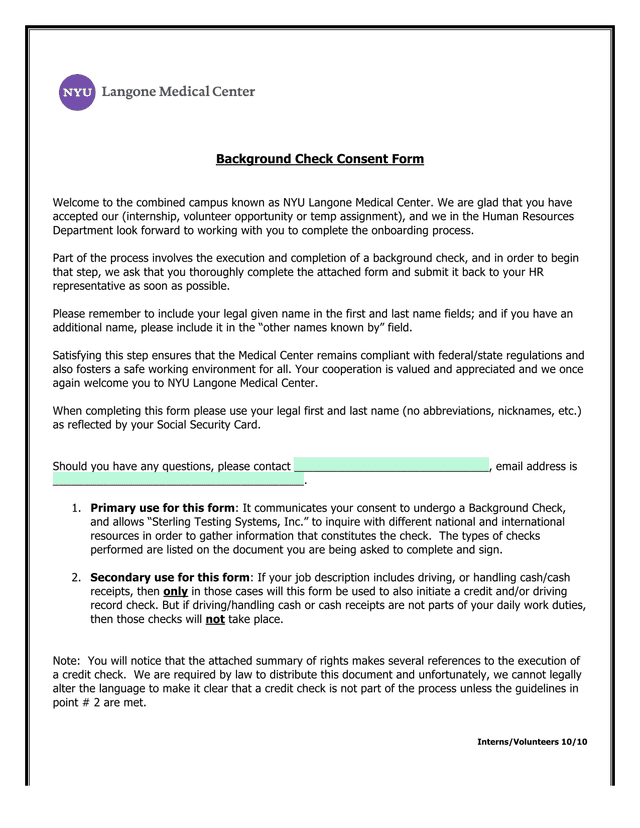 Background Check Consent Form screenshot