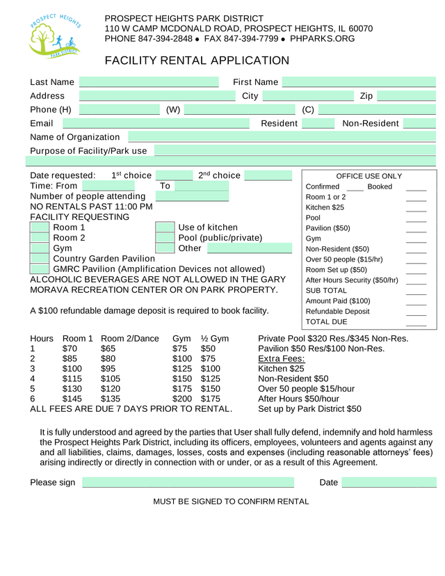 Facility Rental Application screenshot