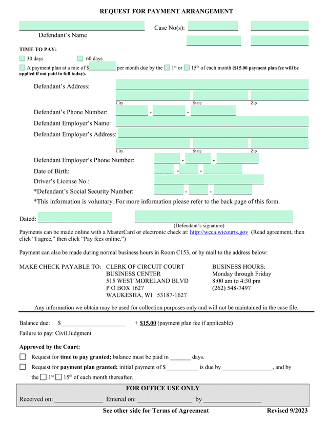 Request For Payment Arrangement screenshot