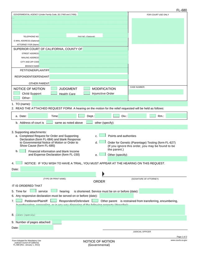 FL 680 Notice Of Motion (Governmental Agency) screenshot