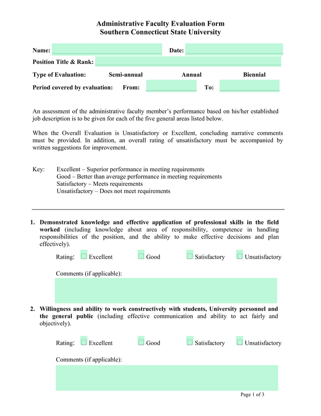 Administrative Faculty Evaluation Form screenshot