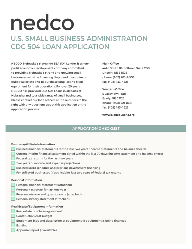 U.S. Small Business Administration CDC 504 Loan Application screenshot