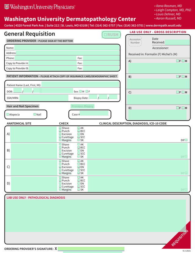 Hair And Nail Specimen Pathology Requisition Form screenshot