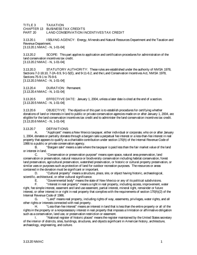 Land Conservation Incentives Tax Credit screenshot