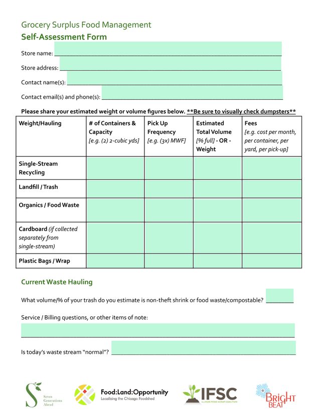 Grocery Surplus Food Management Self Assessment Form screenshot