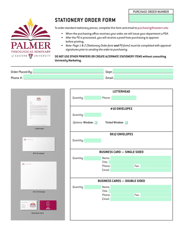 STATIONERY ORDER FORM screenshot