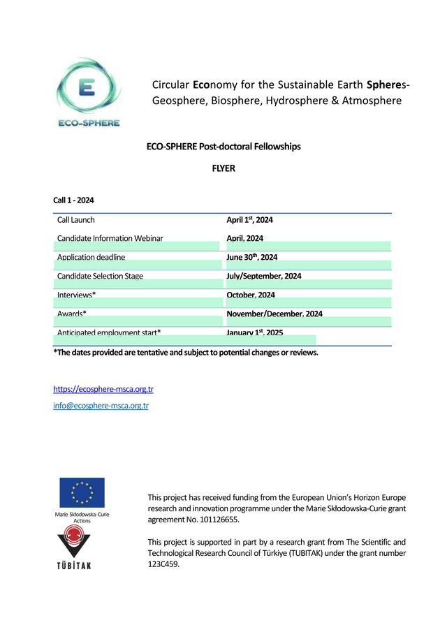 ECO SPHERE Post Doctoral Fellowships FLYER screenshot