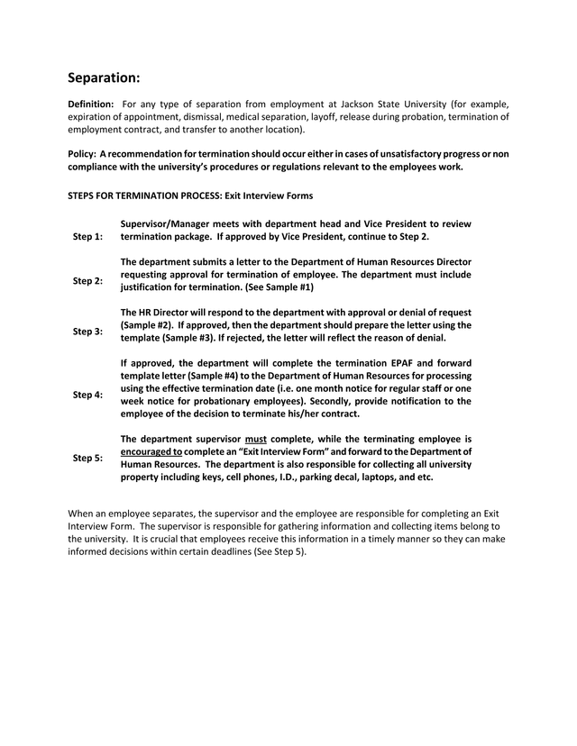 Separation And Termination Policy screenshot