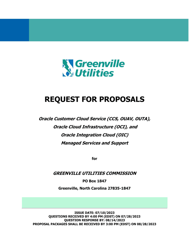 REQUEST FOR PROPOSALS Oracle Customer Cloud Service (CCS, OUAV, OUTA), Oracle Cloud Infrastructure ( screenshot
