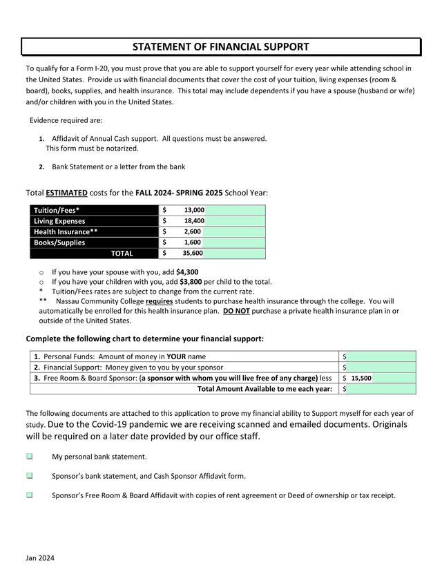 Statement Of Financial Support screenshot