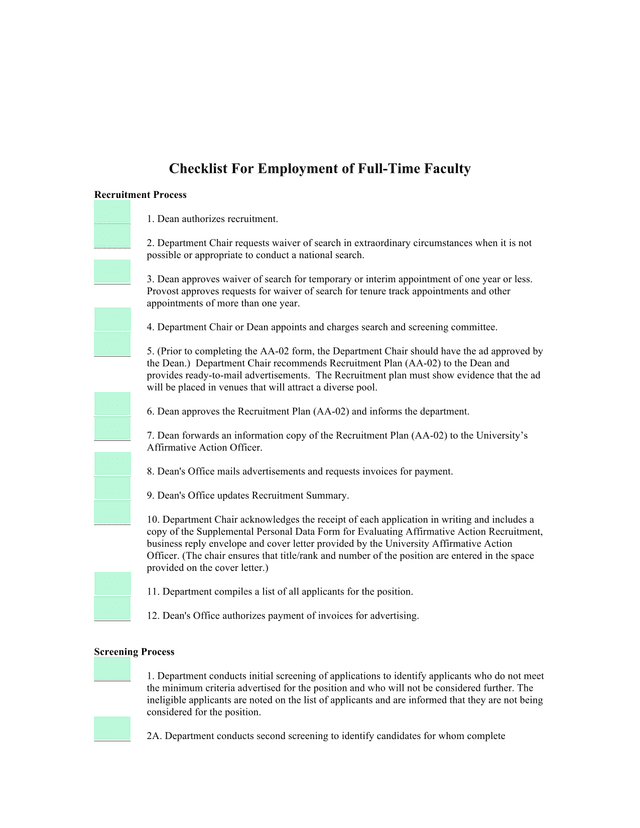 Checklist For Employment Of Full Time Faculty screenshot