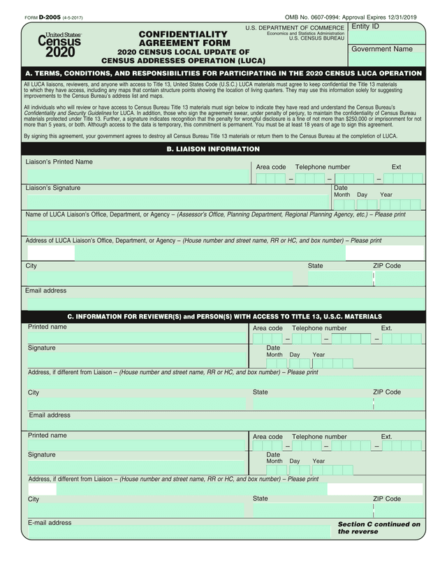 FORM D 2005 (4 5 2017) CONFIDENTIALITY AGREEMENT FORM screenshot