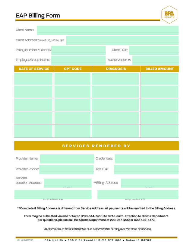 EAP Billing Form screenshot