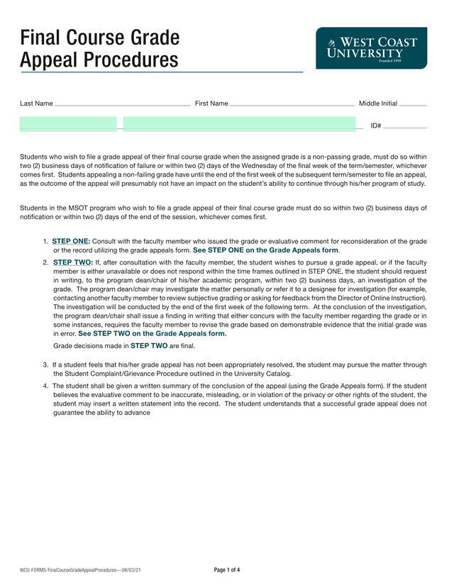 Final Course Grade Appeal Procedures screenshot