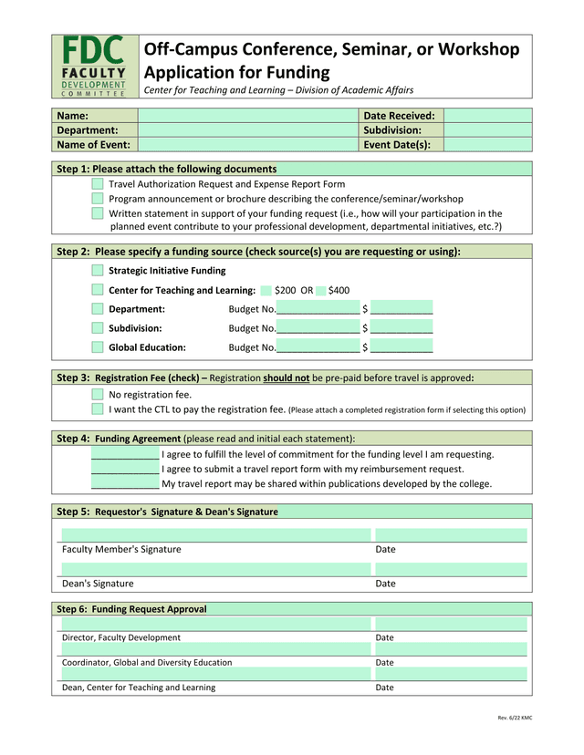 Off Campus Conference, Seminar, Or Workshop Application For Funding screenshot