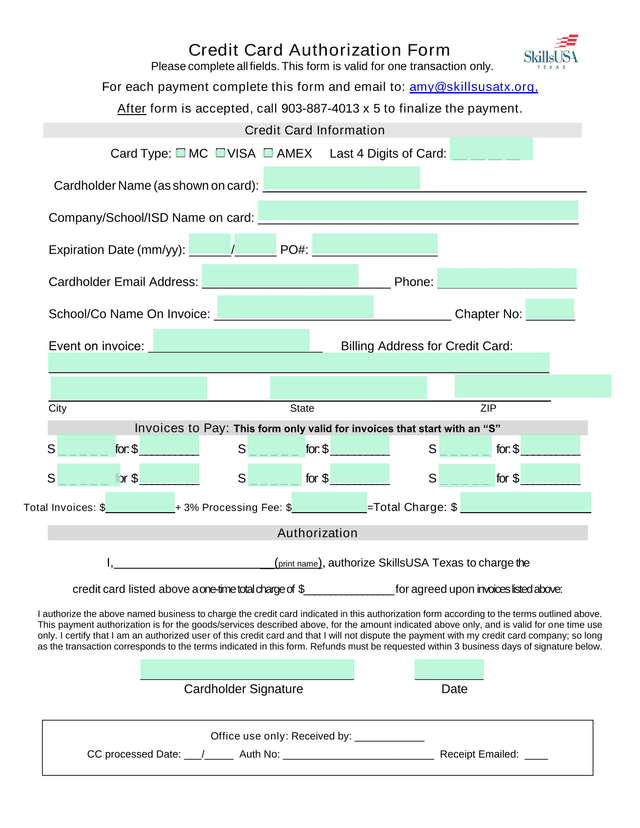 Credit Card Authorization Form screenshot
