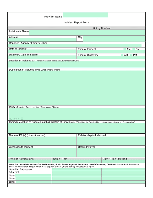 Incident Report Form screenshot