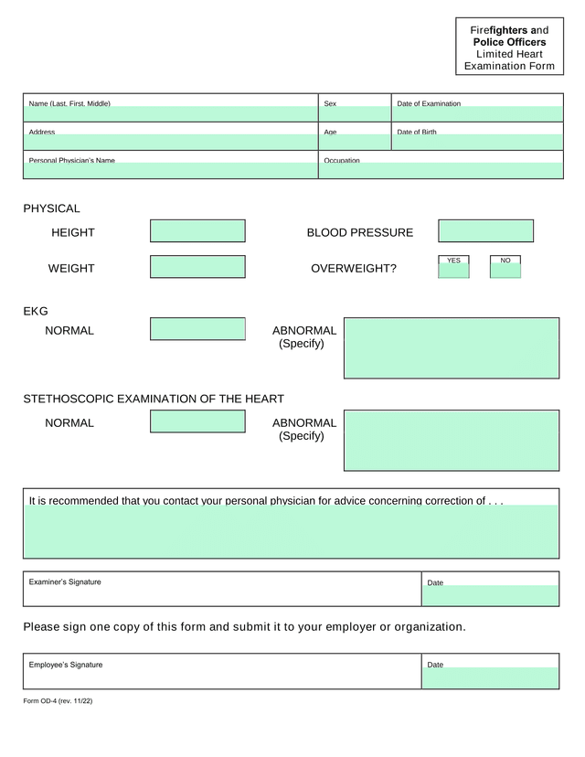 Firefighters And Police Officers Limited Heart Examination Form screenshot