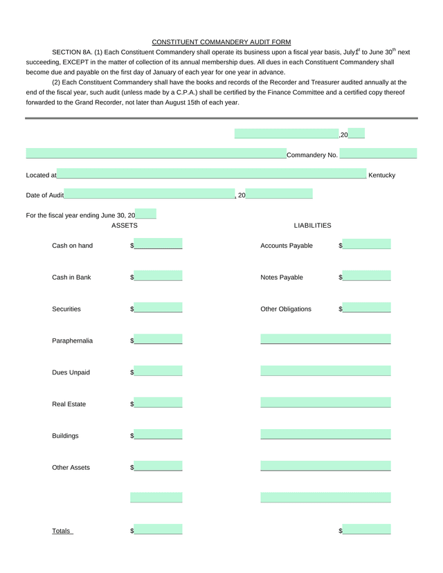 Constituent Commandery Audit Form screenshot