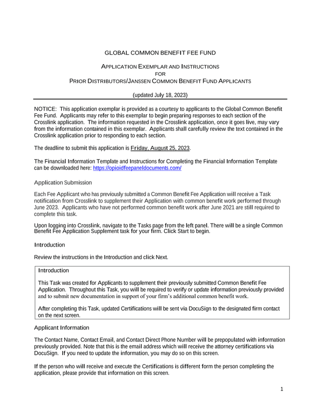 Global Common Benefit Fee Fund Application Exemplar And Instructions screenshot
