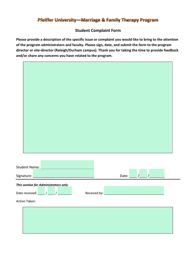 Student Complaint Form screenshot