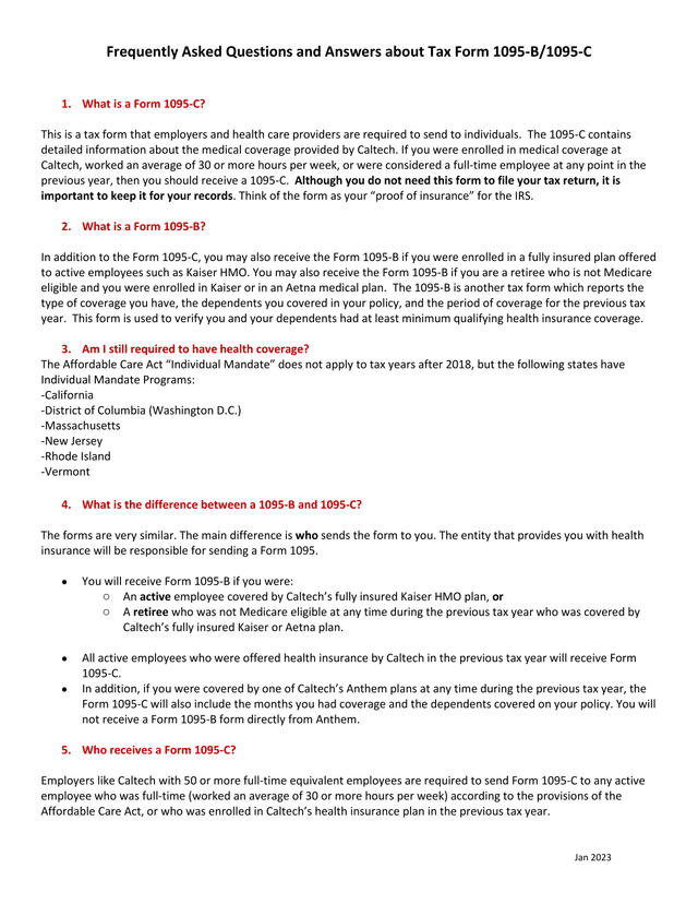Frequently Asked Questions And Answers About Tax Form 1095 B1095 C screenshot