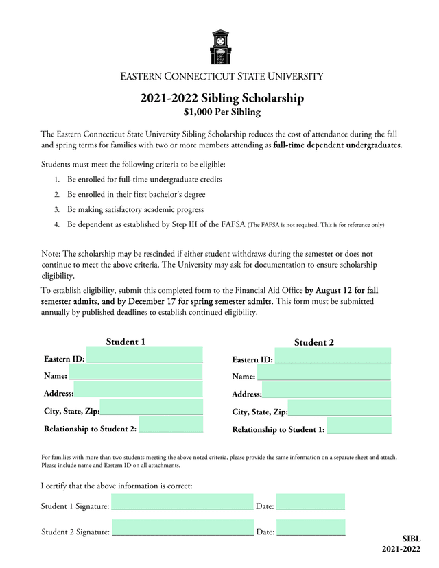 2021 2022 Sibling Scholarship screenshot