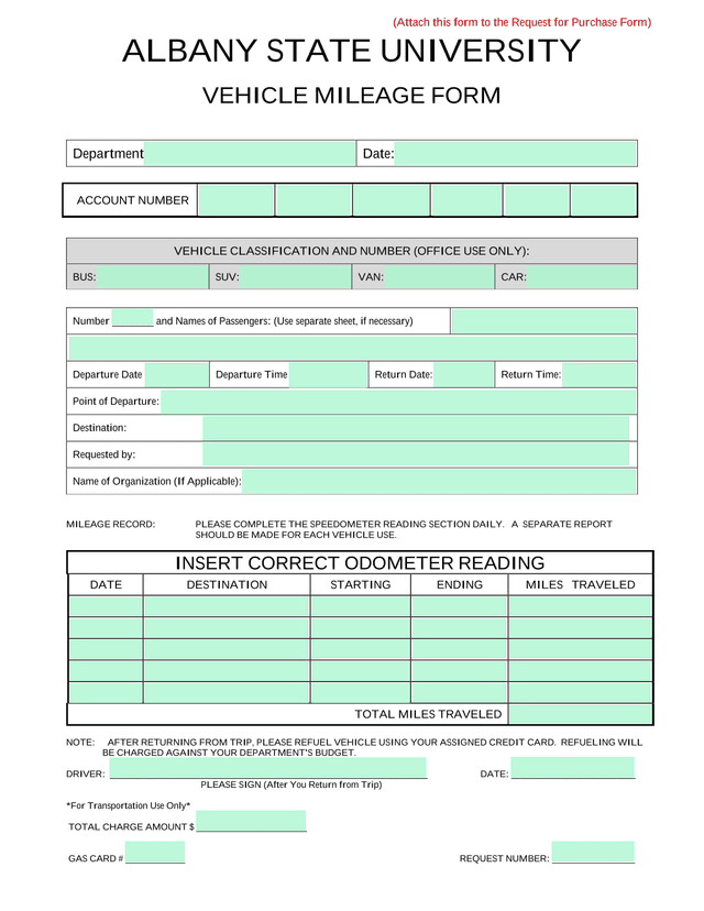 Vehicle Mileage Form screenshot