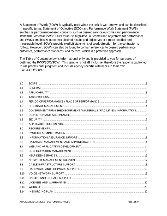 Statement Of Work (SOW) For Application Services And Customer Services screenshot