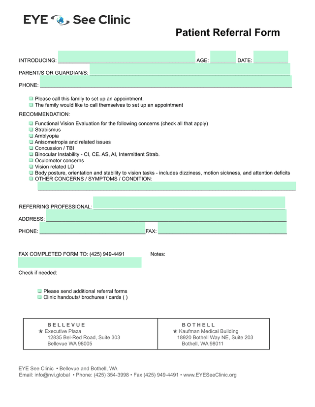 Patient Referral Form screenshot