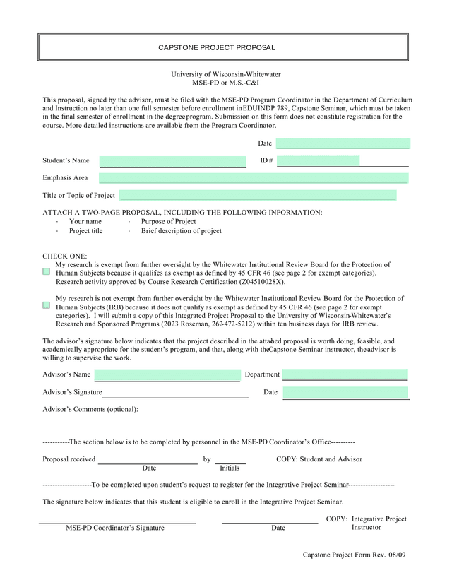 Capstone Project Proposal Form screenshot
