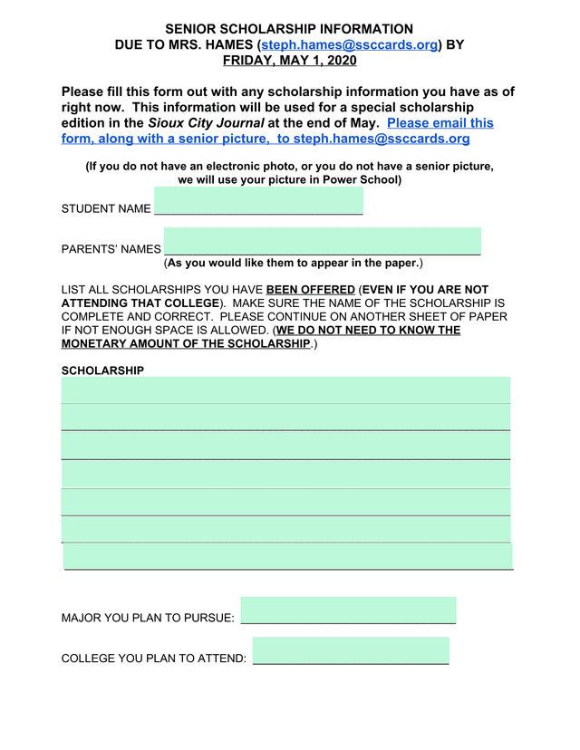 Senior Scholarship Information screenshot