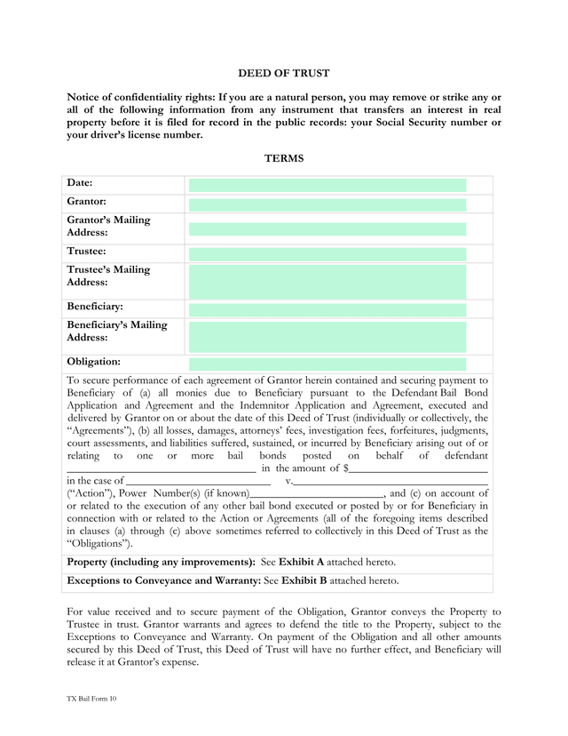 TX Bail Form 10 Deed Of Trust screenshot