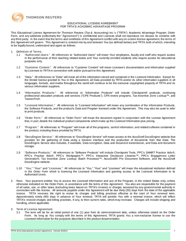 TRTA (KS) Educational License Agreement screenshot