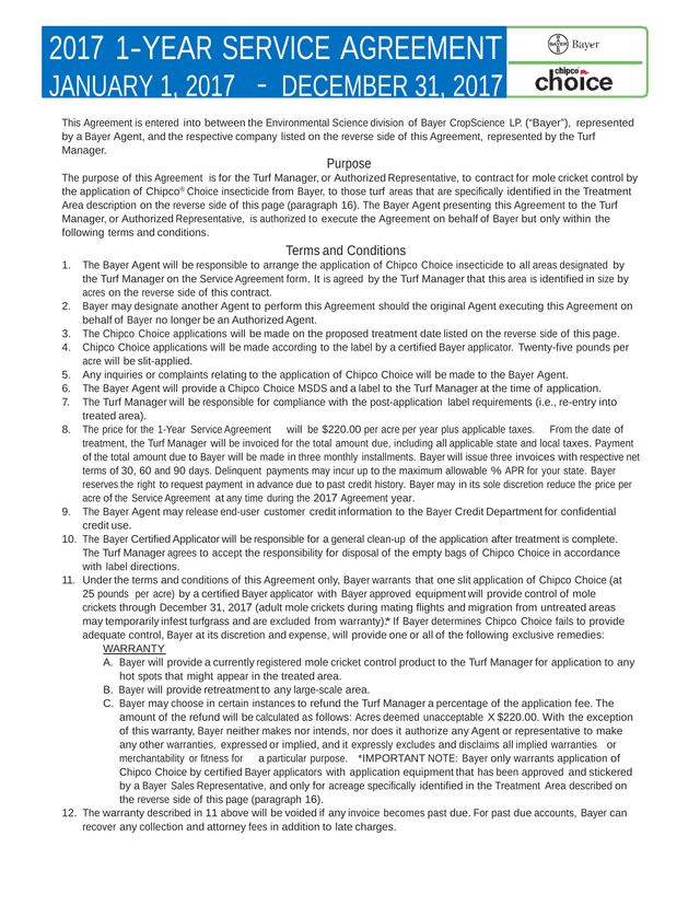 1 Year Service Agreement screenshot