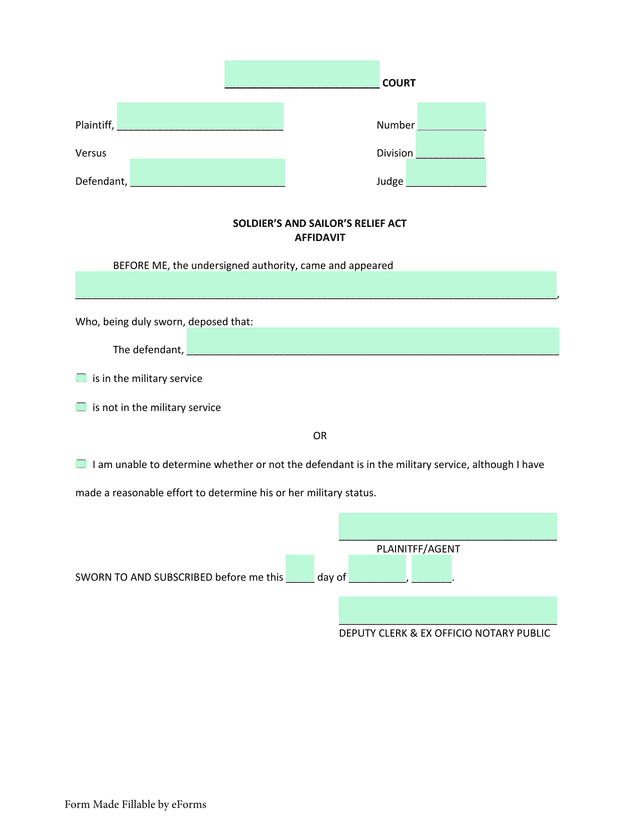 SoldierS And SailorS Relief Act Affidavit screenshot