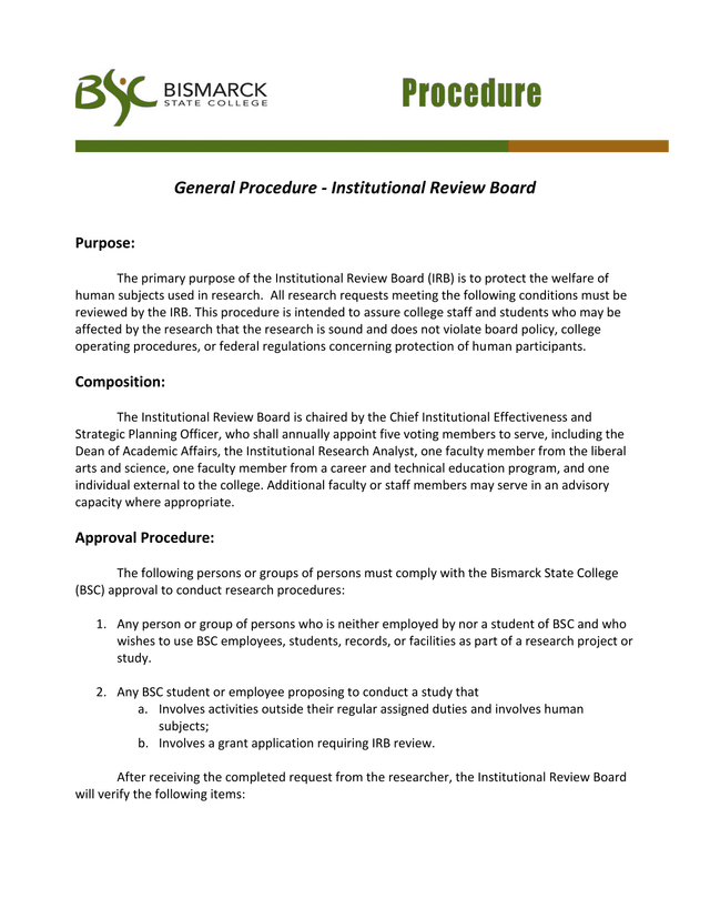 General Procedure   Institutional Review Board screenshot