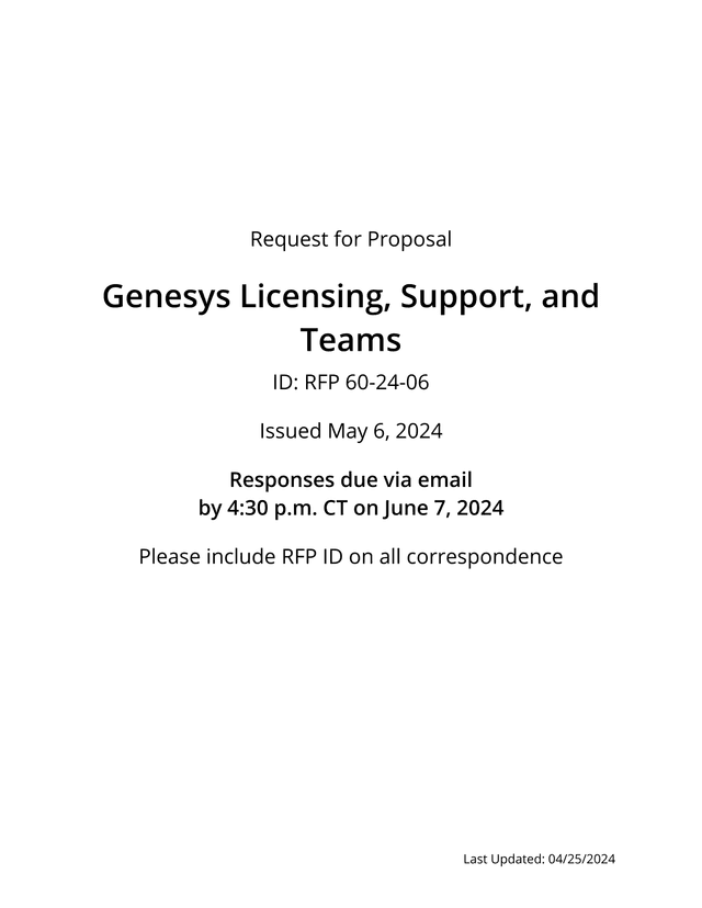 Request For Proposal Genesys Licensing, Support, And Teams screenshot