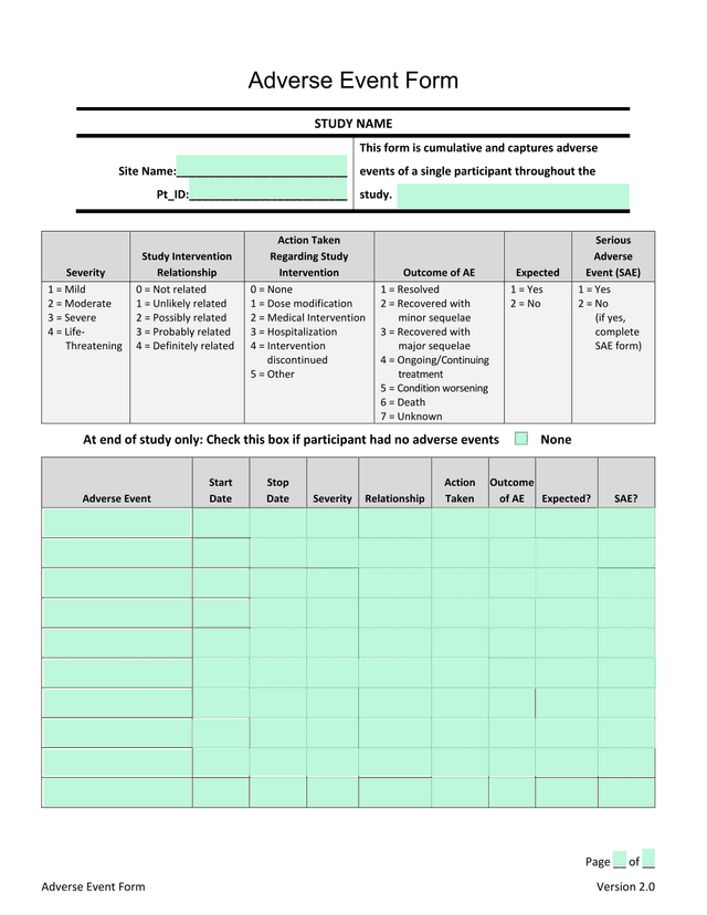 Adverse Event Form screenshot