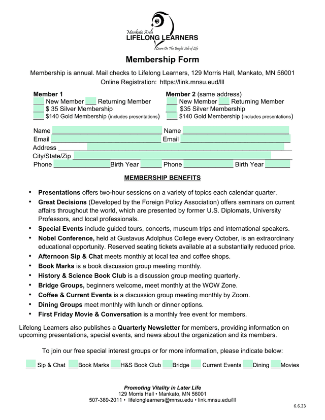 Membership Form screenshot