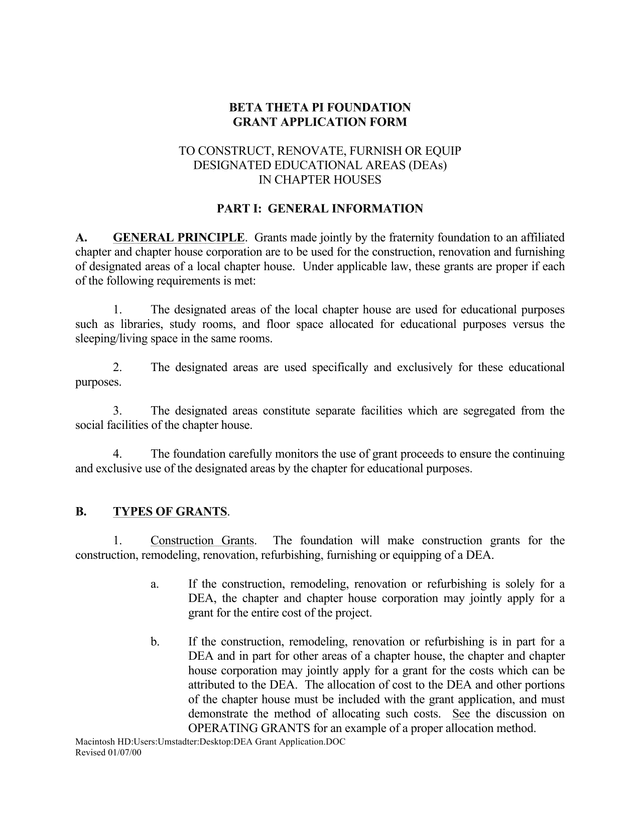 BETA THETA PI FOUNDATION GRANT APPLICATION FORM screenshot