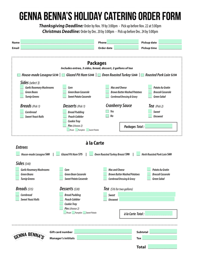Catering Order Form screenshot