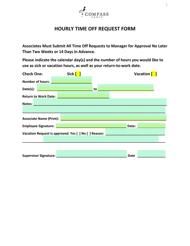 HOURLY TIME OFF REQUEST FORM screenshot