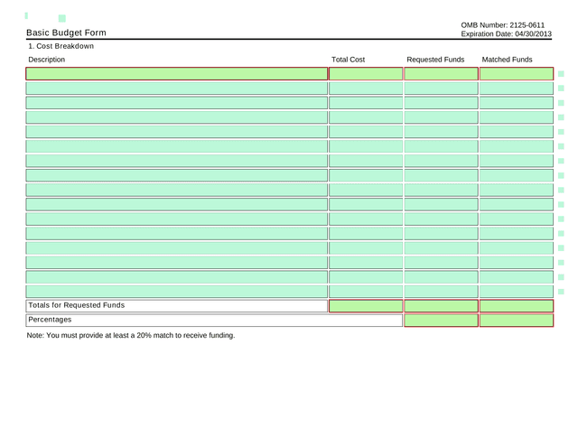 Basic Budget Form screenshot