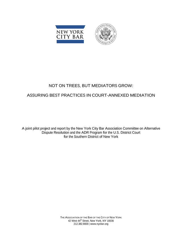 Not On Trees, But Mediators Grow Assuring Best Practices In Court Annexed Mediation screenshot