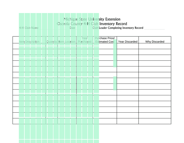Osceola County 4 H Club Inventory Record screenshot